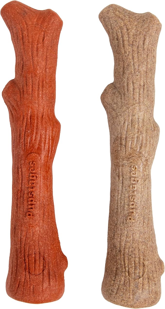 Pupstages Dogwood Mesquite Dog Chew Toy – Real-Wood Blend, Moderate Chewers, Medium, 7.5", 2-Pack (Natural & Mesquite Flavors)