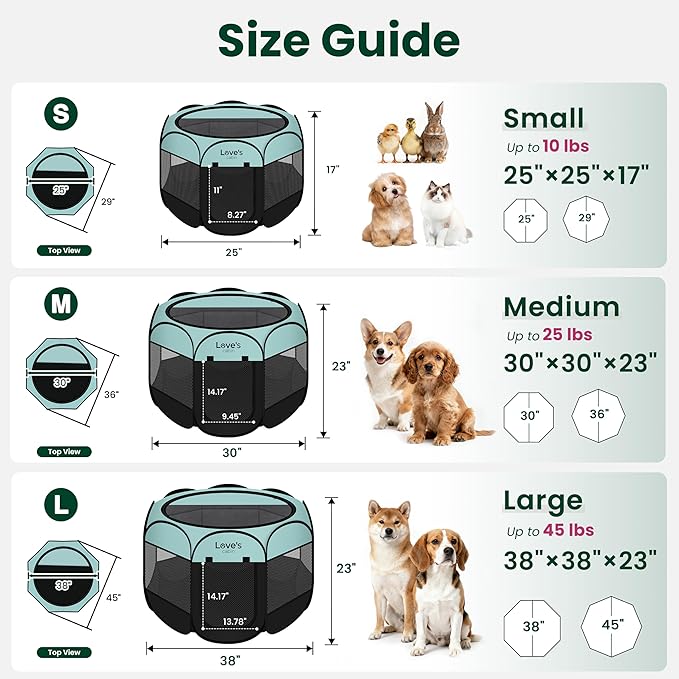Love's cabin Pet Puppy Dog Playpen, Small Dog Tent Crates Cage Indoor/Outdoor, Portable Playpen for Cat, Foldable Pop Up Dog Kennel Playpen with Carring Case, Removable Zipper Top, Green