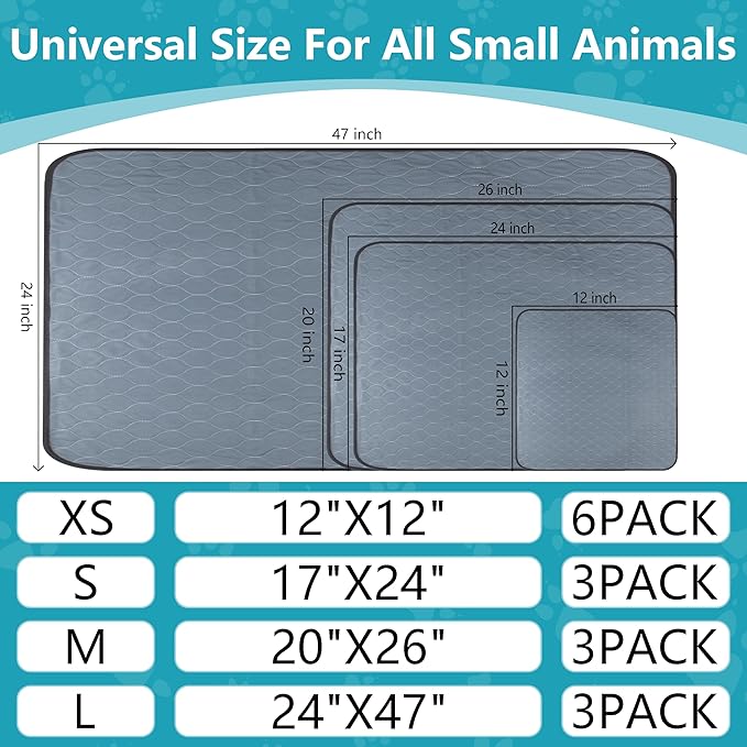 Bunlitent Washable Guinea Pig Cage Liner, 24 x 47 (3 Pack), Waterproof Reusable & Anti Slip Guinea Pig Bedding Fast and Super Absorbent Pee Pad for Small Animals, for Midwest Cage Area