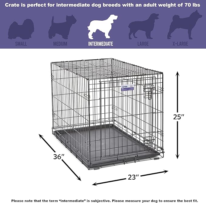 MidWest Homes for Pets 36-Inch iCrate for Medium-Large Breeds, 41-70 lbs, Single Door Folding Dog Crate with Divider Panel, Leak-Proof Tray & Secure Latches, Portable, Durable & Easy to Assemble