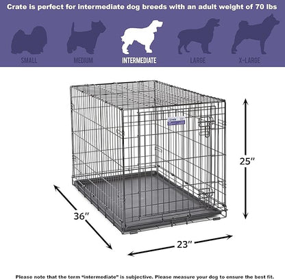 MidWest Homes for Pets 36-Inch iCrate for Medium-Large Breeds, 41-70 lbs, Single Door Folding Dog Crate with Divider Panel, Leak-Proof Tray & Secure Latches, Portable, Durable & Easy to Assemble
