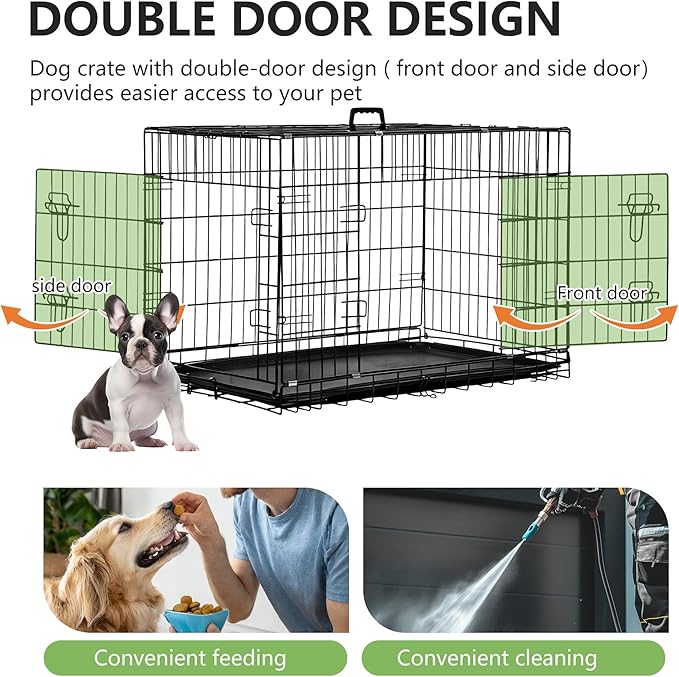 FDW Dog Crate 36-Inch Dog Cage Foldable Metal Kennel with Leakproof Tray Foldable Design Indoor Outdoor Use for Medium Dogs,Dark Black