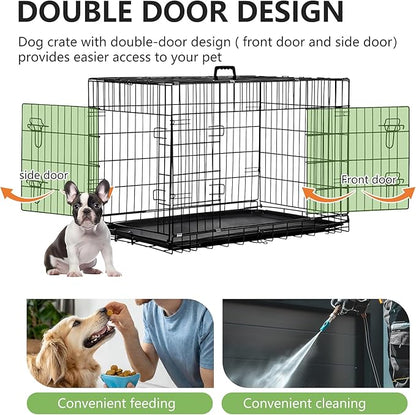 FDW Dog Crate 36-Inch Dog Cage Foldable Metal Kennel with Leakproof Tray Foldable Design Indoor Outdoor Use for Medium Dogs,Dark Black