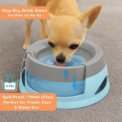 Pets No-Spill Slobber Stopper Water Bowl,Splash Proof Drinking Bowl for Home and Travel,No Messy No Drip No Sloppy Water Bowl for Sm-Med Dogs/Cats/Pets 25OZ