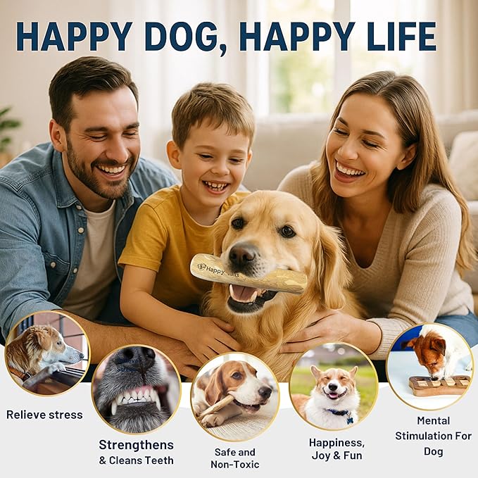 Set of 2 Coffee Wood Dog Chew Stick Toy, Natural and Real Wooden Bone Sticks, Safe Dental Cleaning Chews, Pet Health, Teeth Cleaning and Relieve Stress (Set 2 for Large Dog)