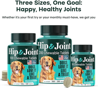 Natureflow Hip & Joint Supplement for Dogs, 300mg Green-Lipped Mussel for Dog Arthritis Pain Relief, Glucosamine, MSM & Chondroitin, Zero Sugar, Large Medium Small Breeds, 50 Chewable Tablets
