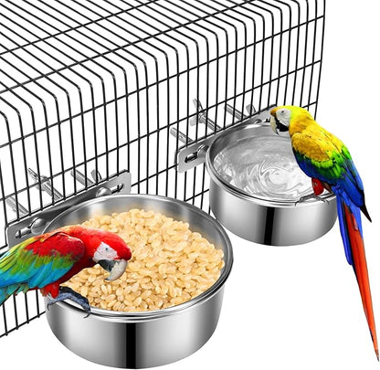 2 Pcs Small Dog Food Water Bowl for Cage with Upgraded Clamp Holder, Pet Kennel Hanging Bowls Stainless Steel Detectable Bowls Crate Feeder Dish for Small Dogs (4.7x2'' & 3.9x2'')