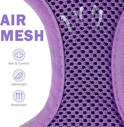 SCENEREAL No Pull Dog Harness Collar and Leash Set Small Medium Sized Dog, Soft Mesh Puppy Harnesses, No Chock Plaid Adjustable Pet Vest for Outdoor Walking Training and Running, Purple M