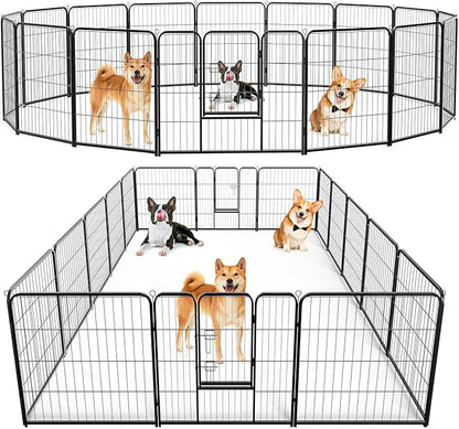 DUMOS Dog Playpen Indoor, Metal 32 Inch 16 Panels Foldable Pet Fence with Door, Outdoor Small Medium Large Dog Puppy Portable Exercise Play Pen for RV Camping, Trips, Play Yard