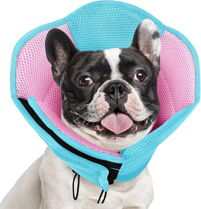 AOFITEE Dog Cone - Soft Cones Dog After Surgery, Comfy Cones for Dogs to Stop Licking, Adjustable Small Dogs Cone Collar for Wound Healing, Elizabethan Pet E-Collar, BluePink Small