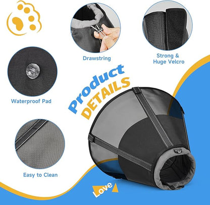 Dog Cone Collar to Stop Licking: Soft Mesh Recovery Collar After Surgery with Detachable Pad, Elizabeth Cone Alternative for Large Medium, Small Dogs, Normal Eating and Drinking (XS, Black Mesh)