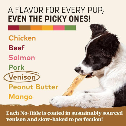 Earth Animal No Hide Strips - Natural Rawhide Free Dog Chew Strips, Venison - 4 Count