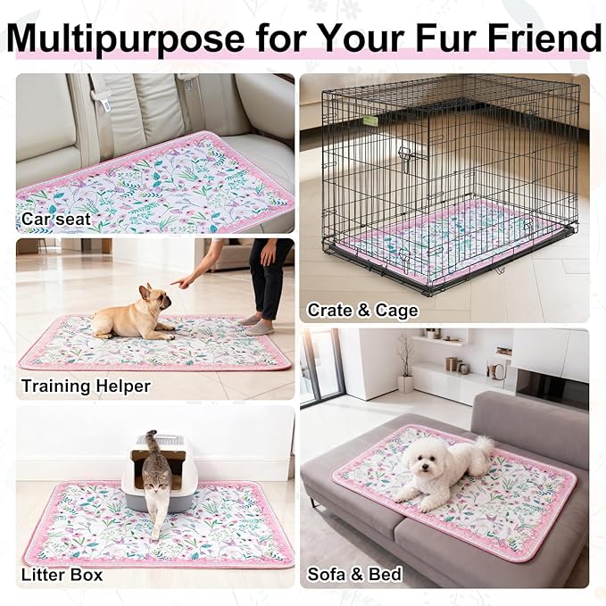 BEAUTYZOO Reusable Puppy Pads,Washable Pee Pads for Dogs,Non Slip Wee Wee Pad for Potty Training,Thick Heavy Absorbent Underpads for Playpen,Bed,Sofa,Crate,Whelping,Travel & Outdoor Spring, 24" x 36"