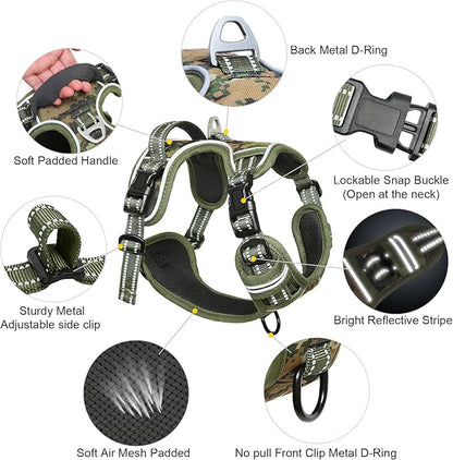 Timos Dog Harness Small Sized,No Pull Dog Harness Adjustable Metal Rings 3 Buckles,Reflective No Choke with Easy Control Handle for Small Dogs,Military Green S