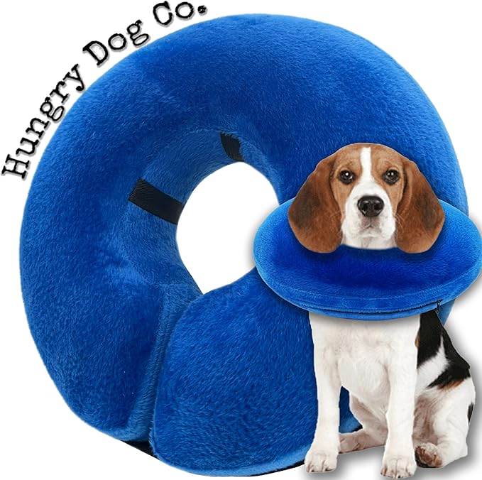 Hungry Dog Co.- Premium Inflatable Dog Collar for Dogs and Cats - Helps in Pet Recovery - Comfortable and Safe for Your Pet - Soft E-Collar – Blue, Large (12”- 18” Neck)