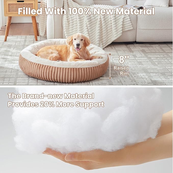 36 inches Donut Dog Bed for Large Dogs - Calming Round Pet Bed with Removable Cover,Washable Milk Plush Faux Fur, Fits Pets up to 80 lbs(Mocha,Large)