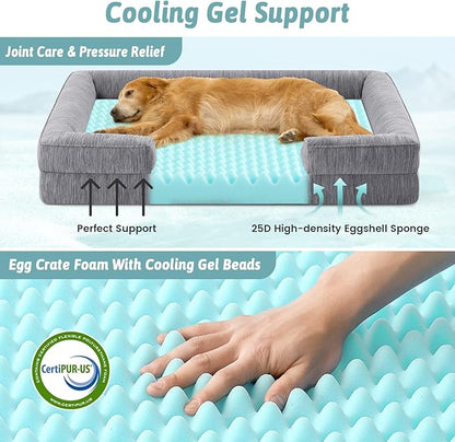 Cooling Dog Bed for Extra Large Dogs, Q-Max >0.4 Summer Cool Orthopedic Foam Pet Sofa Bed with Sides, Bolster Anti-Slip Couch with Washable Removable Cover, XXL 48x35x7.5 inch, Dark Grey