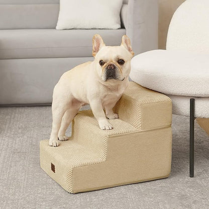 EHEYCIGA Dog Stairs for Small Dogs 13.5" H, 3-Step Dog Steps for Couch Sofa and Chair, Pet Steps for Medium Cats, Non-Slip Balanced Pet Ramp Indoor, Graige