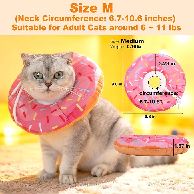 Cat Cone Collar Soft, Comfortable Cat Donut Collar After Surgery, Adjustable Elizabethan Recovery Collars & Cones to Stop Licking, Lightweight Neck Collar Soft Cone for Cats Kitten (Pink, Medium)