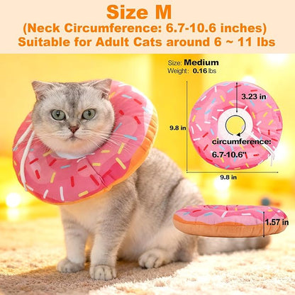 Cat Cone Collar Soft, Comfortable Cat Donut Collar After Surgery, Adjustable Elizabethan Recovery Collars & Cones to Stop Licking, Lightweight Neck Collar Soft Cone for Cats Kitten (Pink, Medium)