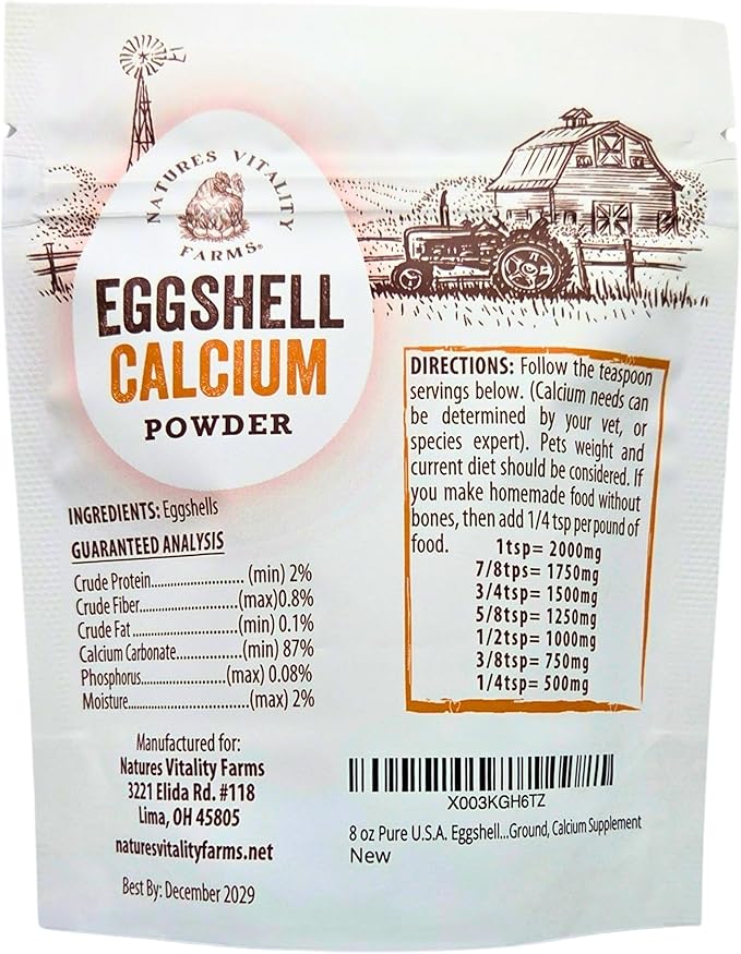 8 oz Pure U.S.A. Eggshell Powder for Dogs/Cats, Finely Ground, Calcium Supplement