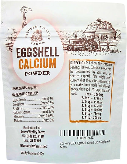 8 oz Pure U.S.A. Eggshell Powder for Dogs/Cats, Finely Ground, Calcium Supplement