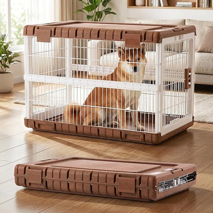 ZOMISIA Collapsible Dog Crate for Large Dogs - 36" L Heavy Duty Dog Kennel No Tools Required with 4 Sides Steel Foldable Cage for Dogs Indoor, Portable Carrier with 2 Smooth Wheels, Woodgrain
