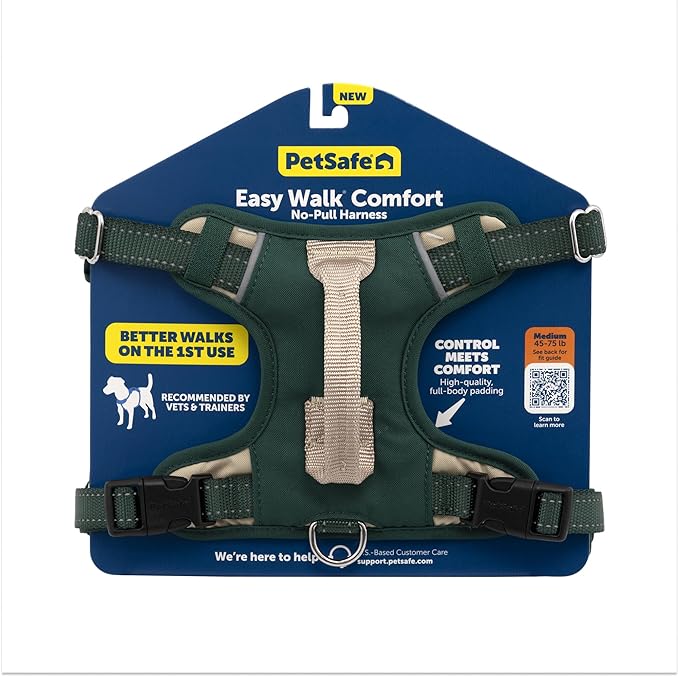 PetSafe Easy Walk Comfort No-Pull Dog Harness - Better Walk Training Harness - Full Body Padded Design - Durable Fabric - 5 Point Adjustable Fit - Everyday Leash Training - Green - Medium/Large