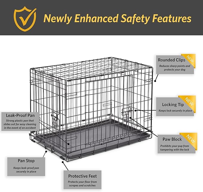 Midwest Homes for Pets 30-Inch New World Crate for Medium Breeds, 21-40 lbs, Double Door Folding Dog Crate, Leak-Proof Tray & Secure Latches, Portable, Durable & Easy to Assemble