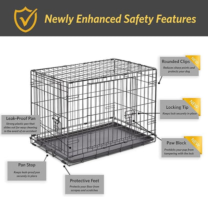 Midwest Homes for Pets 30-Inch New World Crate for Medium Breeds, 21-40 lbs, Double Door Folding Dog Crate, Leak-Proof Tray & Secure Latches, Portable, Durable & Easy to Assemble