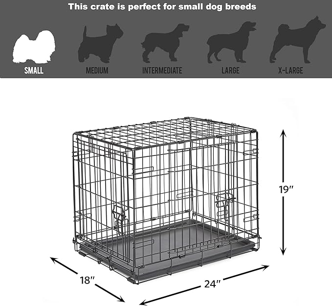 Midwest Homes for Pets 24-Inch New World Crate for Small Breeds, 12-20 lbs, Double Door Folding Dog Crate, Leak-Proof Tray & Secure Latches, Portable, Durable & Easy to Assemble