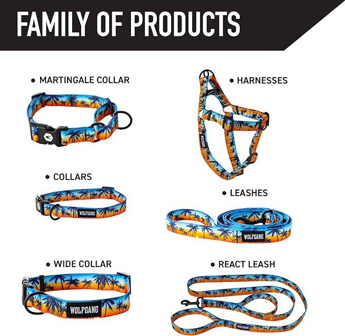 Wolfgang Heavy Duty Dog Leash, Pull-Tested to Over 800 lbs for Walking & Training, SunsetPalms Print, Large