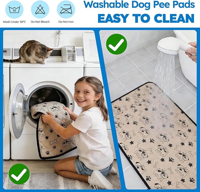 Washable Pee Pads for Dogs, Absorbent Reusable Puppy Training Pads, Leakproof, Non-Slip, Waterproof Cat Doggie Pad Pet Potty Mat for Indoor&Outdoor, Whelping, Playpen, Crate, Coffee 20"x28"