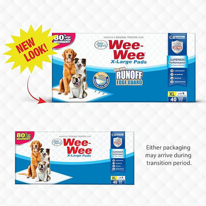 Four Paws Wee-Wee Superior Performance Unscented Extra-Large Pee Pads for Dogs & Puppies, Quilted Leak-Proof Dog Housebreaking Potty Training Floor Protection, 28" x 34", 14 Count
