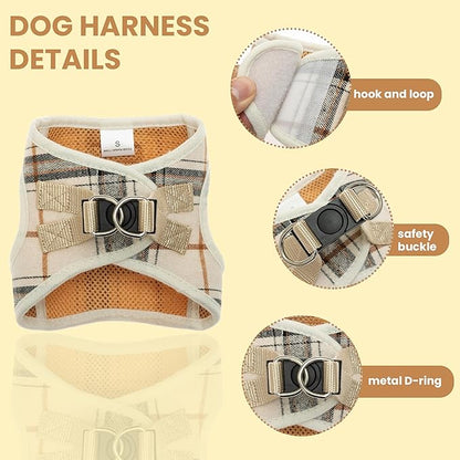 Dog Harness for Small Dogs - Plaid No Pull Dog Vest Harness and Leash Set - Step in Reflective Adjustable Soft Mesh Full Body Dog Harness for Walking, Running, Training...