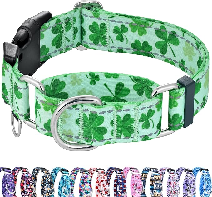 St.Patrick's Day Reflective Martingale Collar for Dogs with Quick Release Buckle Spring Clover Holiday Dog Collars (Shamrock, Medium)
