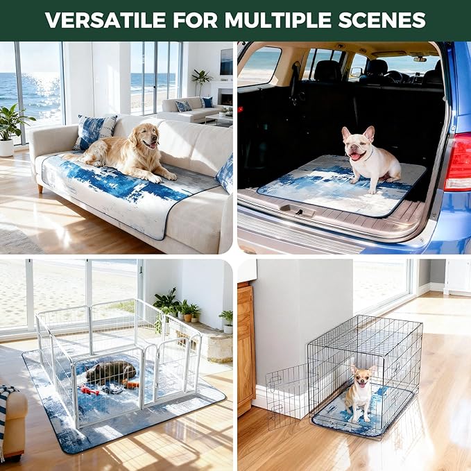FXW Washable Pee Pads for Dogs, Leak-Proof & Non-Slip, Specifically Designed for FXW Rollick/Homeplus 24inch 6 Panels Dog Playpen, 39" x 63" Rectangle, Tie-Dye Blue, 1 Pack