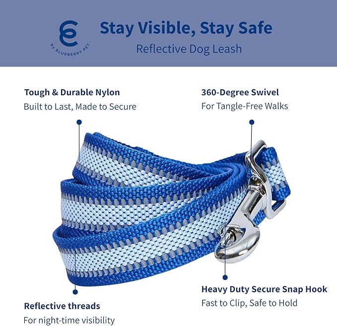 Blueberry Pet Essentials Reflective Back to Basics Matching Dog Harness and Leash Set, Navy Blue, Adjustable Harness with 5 ft Leash for Medium Dogs
