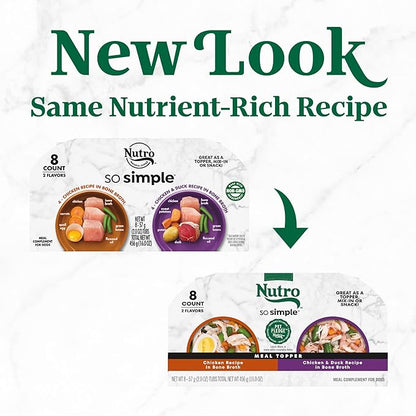 Nutro So Simple Wet Dog Food Meal Complement, Dog Food Toppers Chicken and Chicken & Duck Recipes in Bone Broth, Variety Pack, 2 oz. Trays (8 Count, Pack of 1)