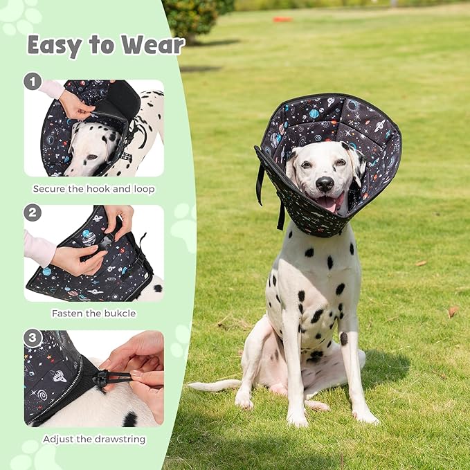 Avont Dog Cone Alternative, Adjustable Soft Comfy Foldable E Cones for Medium Large Dogs After Surgery, Escape-Proof Elizabethan Collar for Surgical Wound Recovery Stop Licking -Star(L)