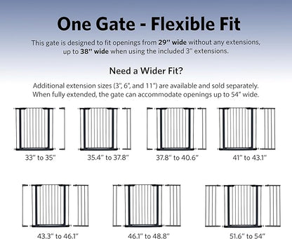 MidWest Homes for Pets 29-Inch High Walk-Thru Pressure Mounted Steel Dog Gate, Expands to 38 Inches Wide, Includes 3-inch Extensions, Textured Graphite