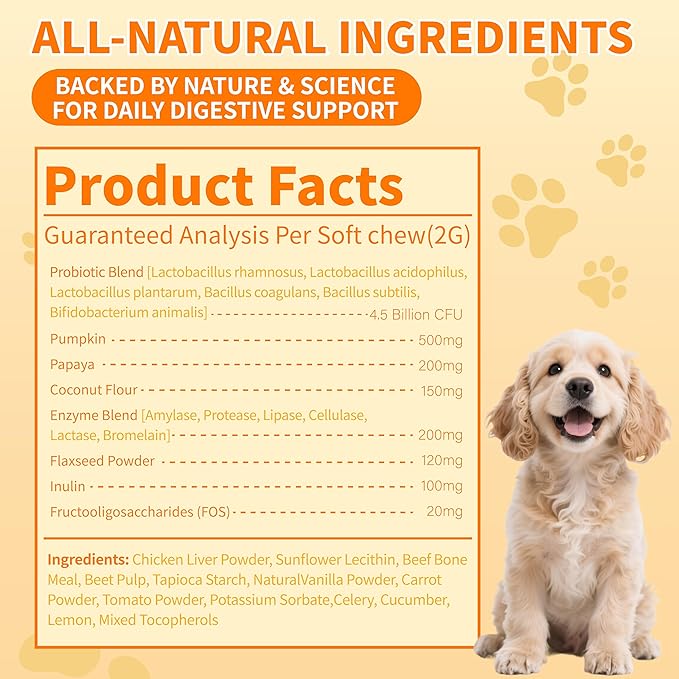 Probiotics for Dogs - 6 Digestive Probiotics & 6 Enzymes for Itchy Skin,Digestion & Gut Support,Helps Diarrhea, Yeast Infection, Upset Stomach,Allergies & Immune System Support-150 Chews