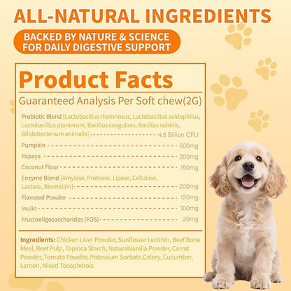 Probiotics for Dogs - 6 Digestive Probiotics & 6 Enzymes for Itchy Skin,Digestion & Gut Support,Helps Diarrhea, Yeast Infection, Upset Stomach,Allergies & Immune System Support-150 Chews