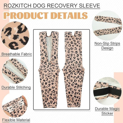 ROZKITCH Dog Wound Protector for Front Right Left Leg, Pet Prevent Licking Wound Elbow Knee Protector, Dog Recovery Suit Cone Collar Alternative for Sprain ACL CCL Arthritis Joint Care Brown XS