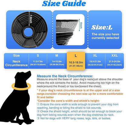 Inflatable Dog Cone for Dogs After Surgery,Soft Adjustable Elizabethan Collar for Large Dogs,2-in-1 Dog Cone with Detachable Shield,Anti-Anxiety Comfortable Pet E-Collar Prevents Licking Wounds(L)