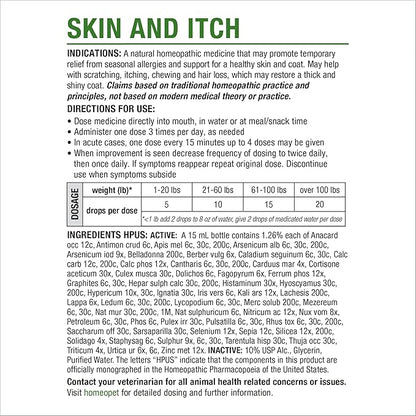 HomeoPet Skin and Itch, Safe and Natural Itch Relief for Dogs and Cats, Coat and Skin Soother for Pets, 15 Milliliters