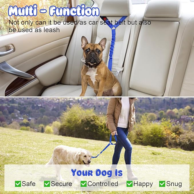 BWOGUE Pet Dog Cat Seat Belts, Car Headrest Restraint Adjustable Safety Leads Vehicle Seatbelt Harness (1 Pack, Dark Blue, Elastic)