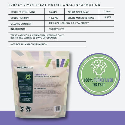 Momentum Carnivore Nutrition Freeze-Dried Turkey Liver Dog Treats & Cat Treats – Single-Ingredient, High-Protein, Grain-Free, Naturally Flavorful & Lean – Made in USA – 3.5 oz Bag