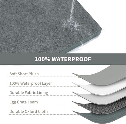 Comfort Dog Bed for Small Dogs & Cats, Waterproof Dog Crate Mat Orthopedic Egg Crate Foam with Washable Removable Cover, Gray