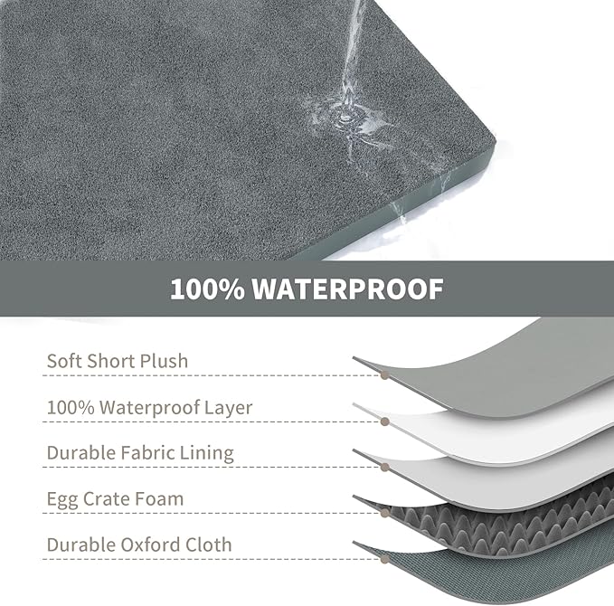 Flat Extra Large Dog Bed, Jumbo Waterproof Dog Bed for Large Dogs, Orthopedic Egg Crate Foam Pet Mat with Removable Washable Cover, Gray
